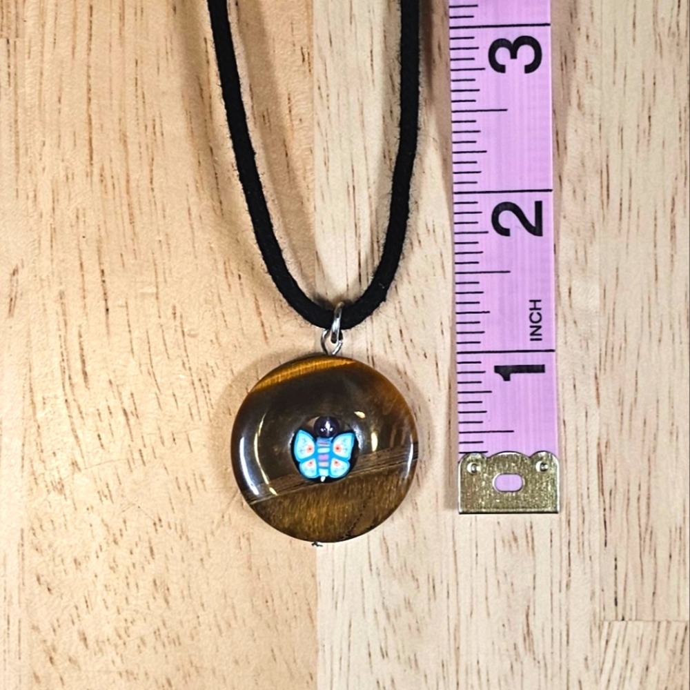 Tigers Eye Butterfly Pendant Necklace - Picture 4 of 6